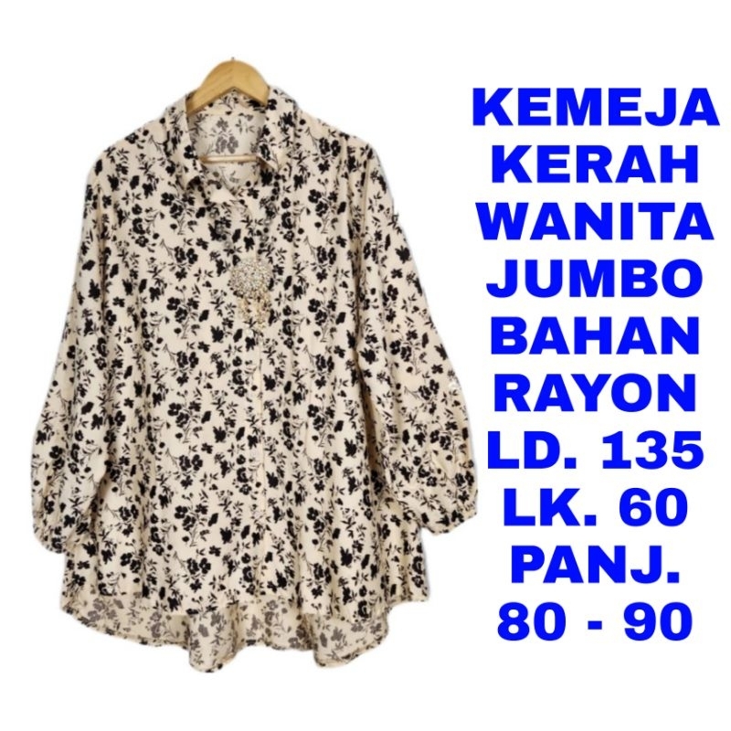 WK KEMEJA KERAH WANITA JUMBO LD. 135 TUNIK BAJU ATASAN LENGAN PANJANG MUSLIM