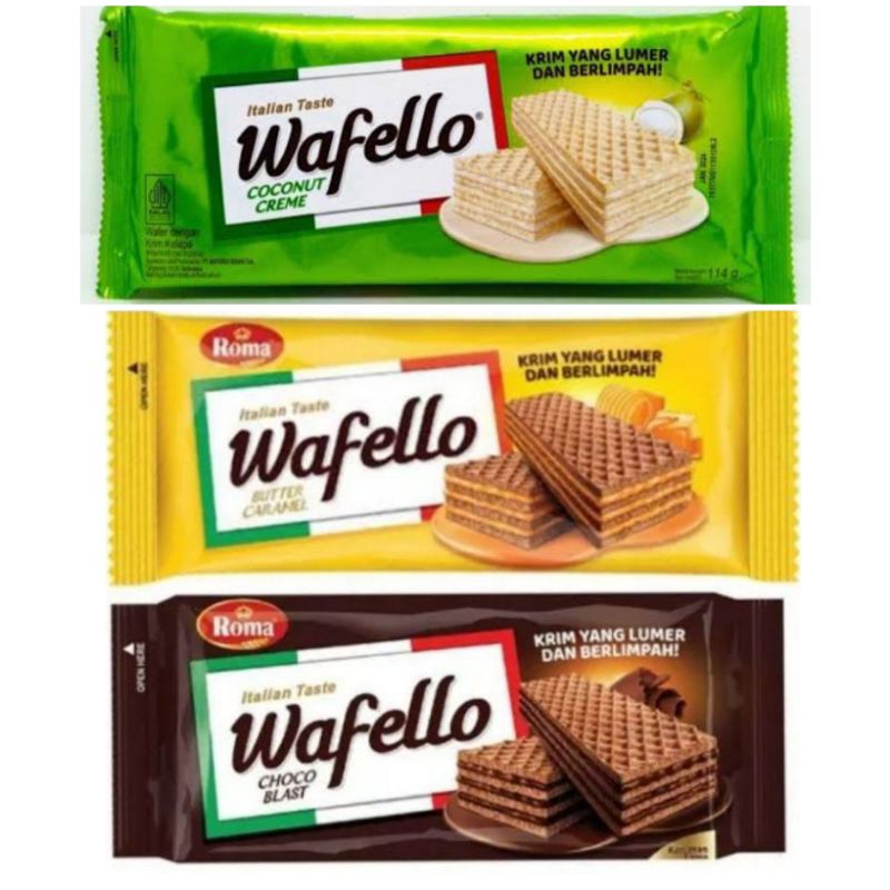 

Roma Wafello Aneka Wafer italia Choco butter caramel coconut