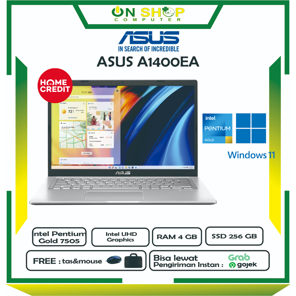 ASUS A1400EA FHD7522 Pentium Gold 7505 4GB 256GB W11 OHS Silver