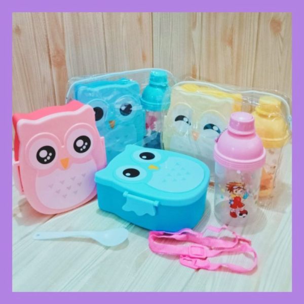 

Anak Makan Kotak Tas dan Karakter Lunch Murah OWL Box Free Jual Botol random Minum -