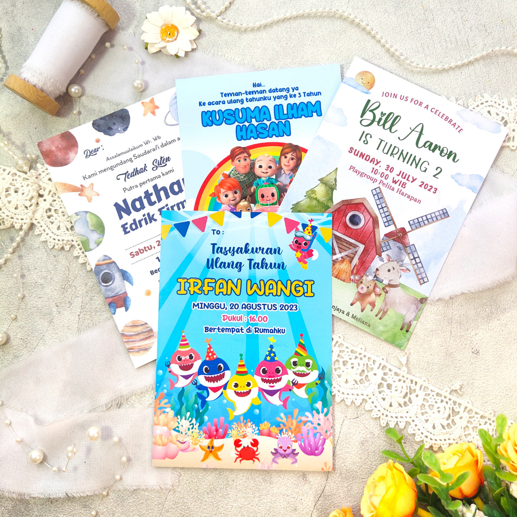 UNDANGAN ULANG TAHUN TEDAK SITEN TURUN TANAH AQIQAH 7 BULAN ULTAH BIRTHDAY INVITATION STICKER STIKER