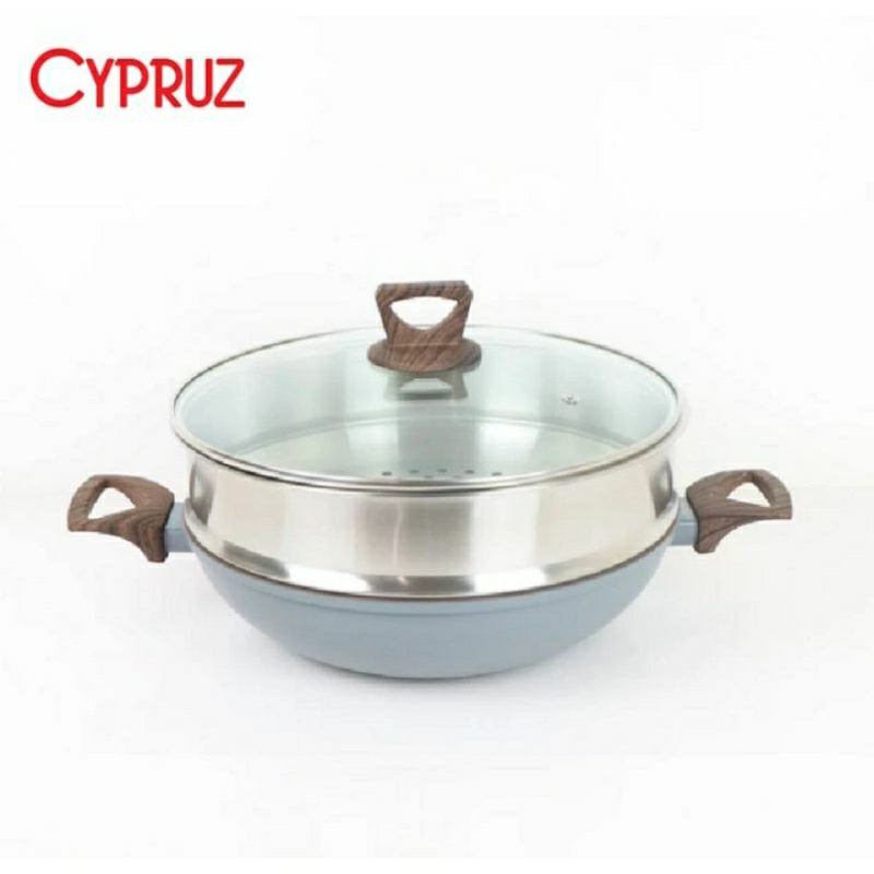 Wajan Panci Steamer Cypruz FP-1230 Wok Pan 30 Cm Anti Lengket + Tutup