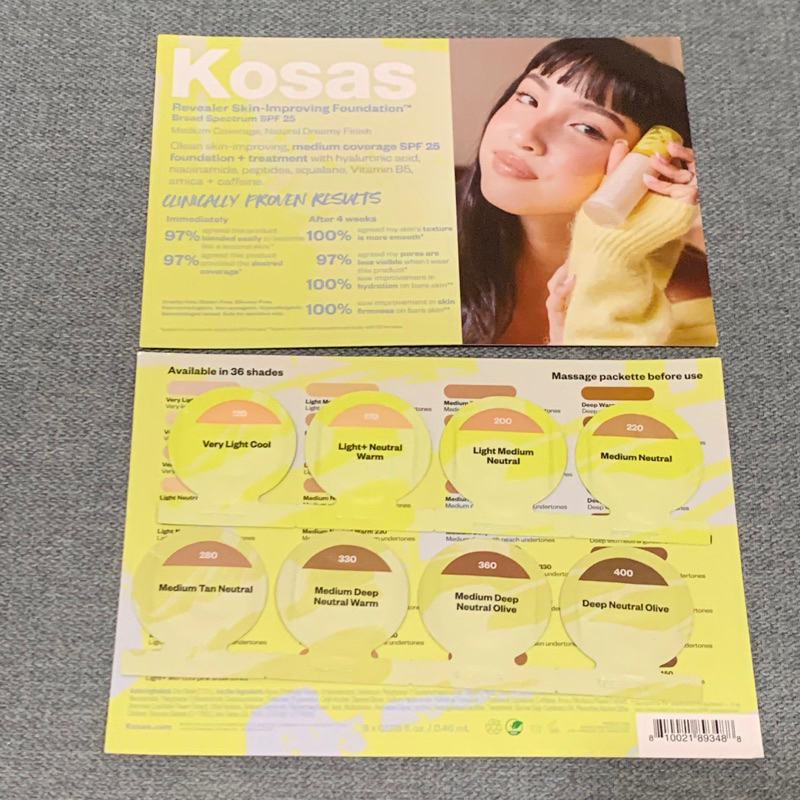 Kosas Revealer Skin Improving Foundation SPF 25 SAMPLE CARD