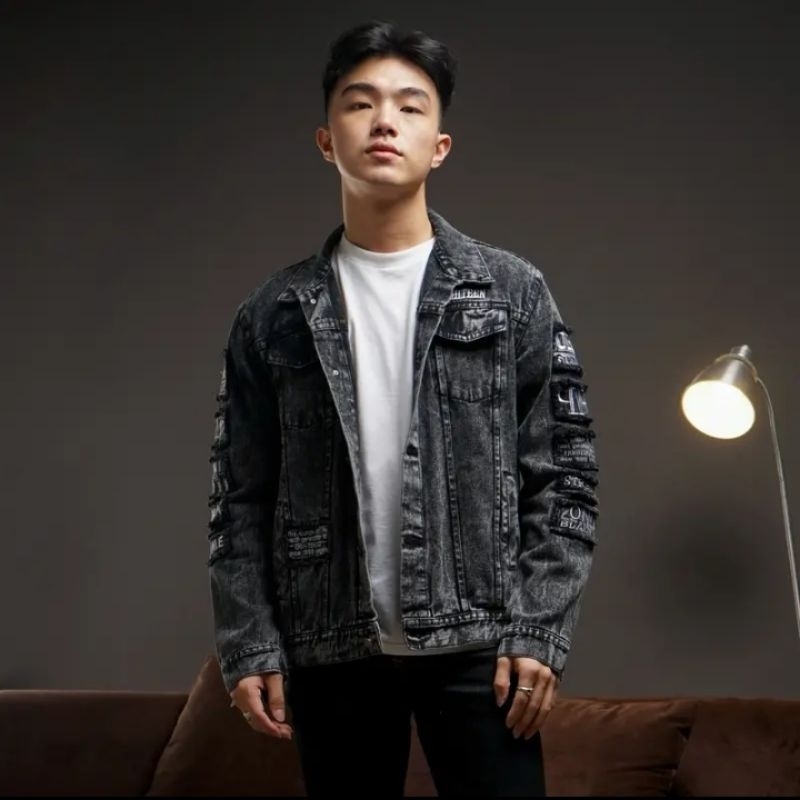 jaket jeans denim emblem bordir black