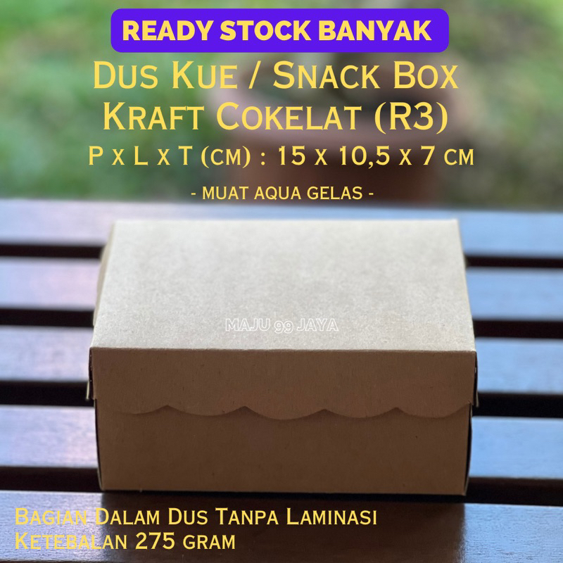 

Dus Kue / Kotak Makan R3 15cm x 10,5cm x 7cm Kraft Cokelat (Ketebalan 275 gram) Finishing Warna Coklat Kotak Kue Kering Basah