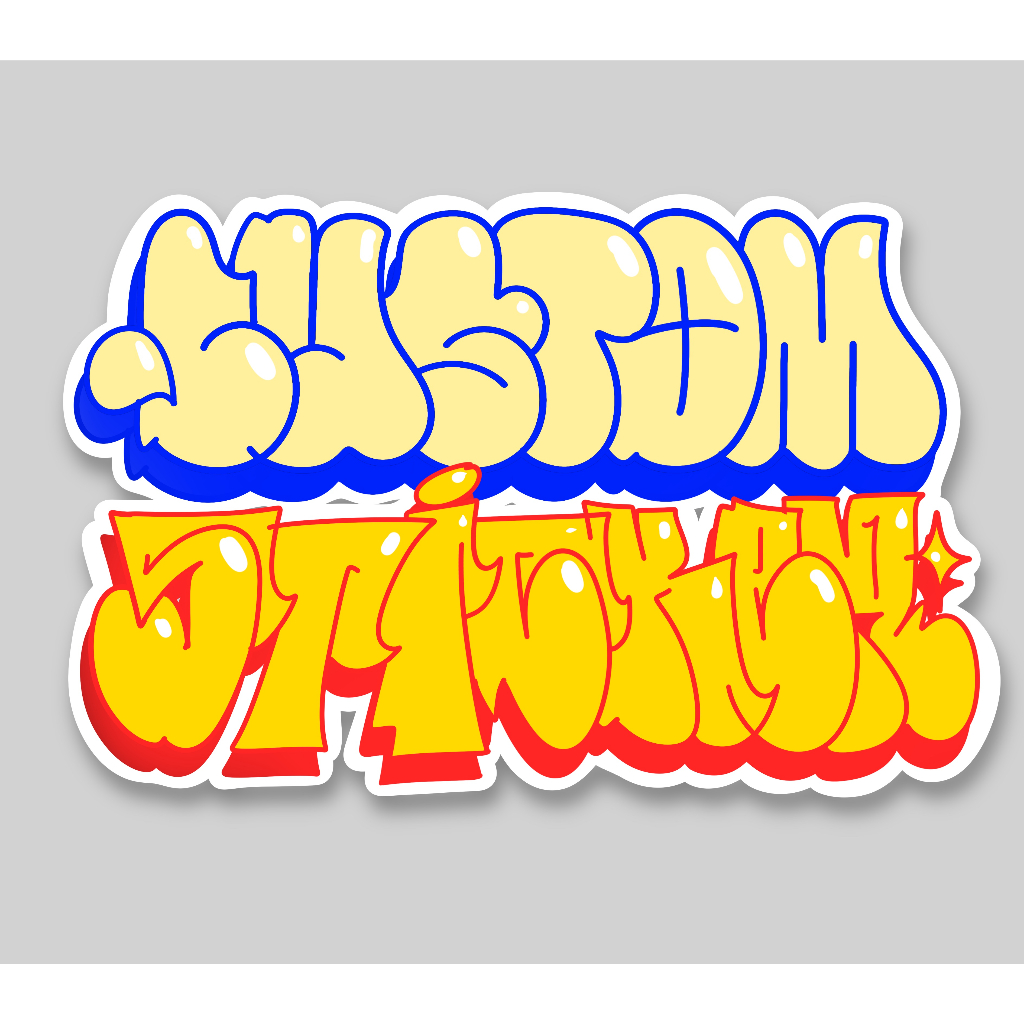 

custom sticker nama sendiri crew komunitas graffiti throwup tagging