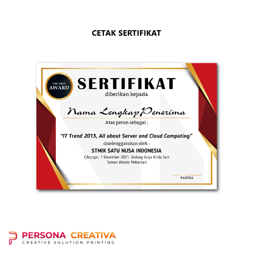 

Cetak Sertifikat Penghargaan Piagam A4