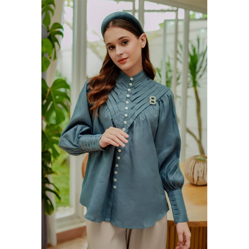 Celiana Shirt With Ruffle Blue Benang Jarum