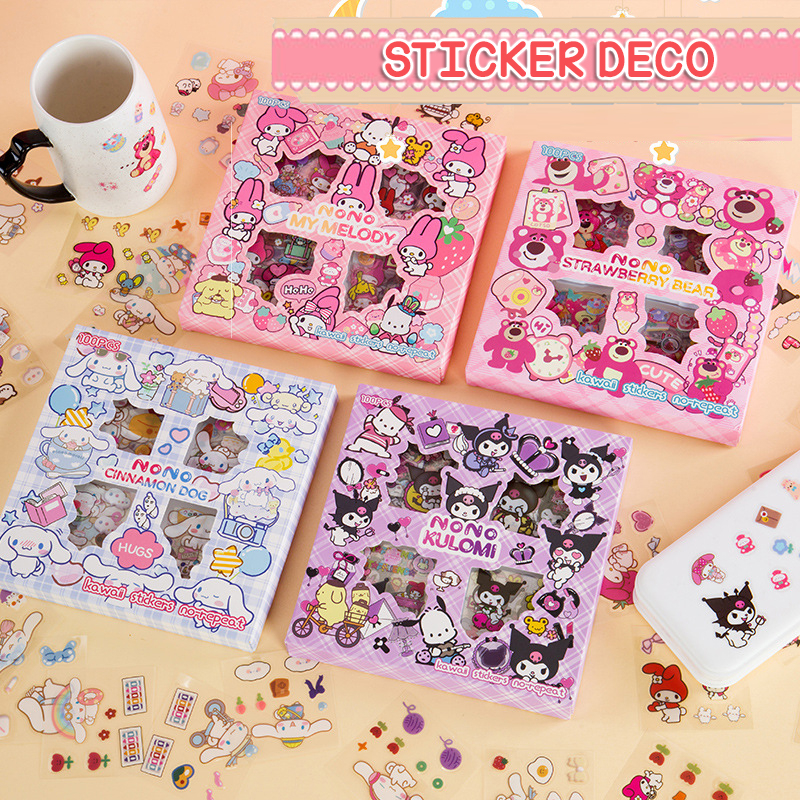 

STIKER ISI 100 PET MOTIF KARTUN KUROMI CINNAMOROLL MELODY LOTSO SCRAPBOOK DIY JOURNALING ONE PIECE