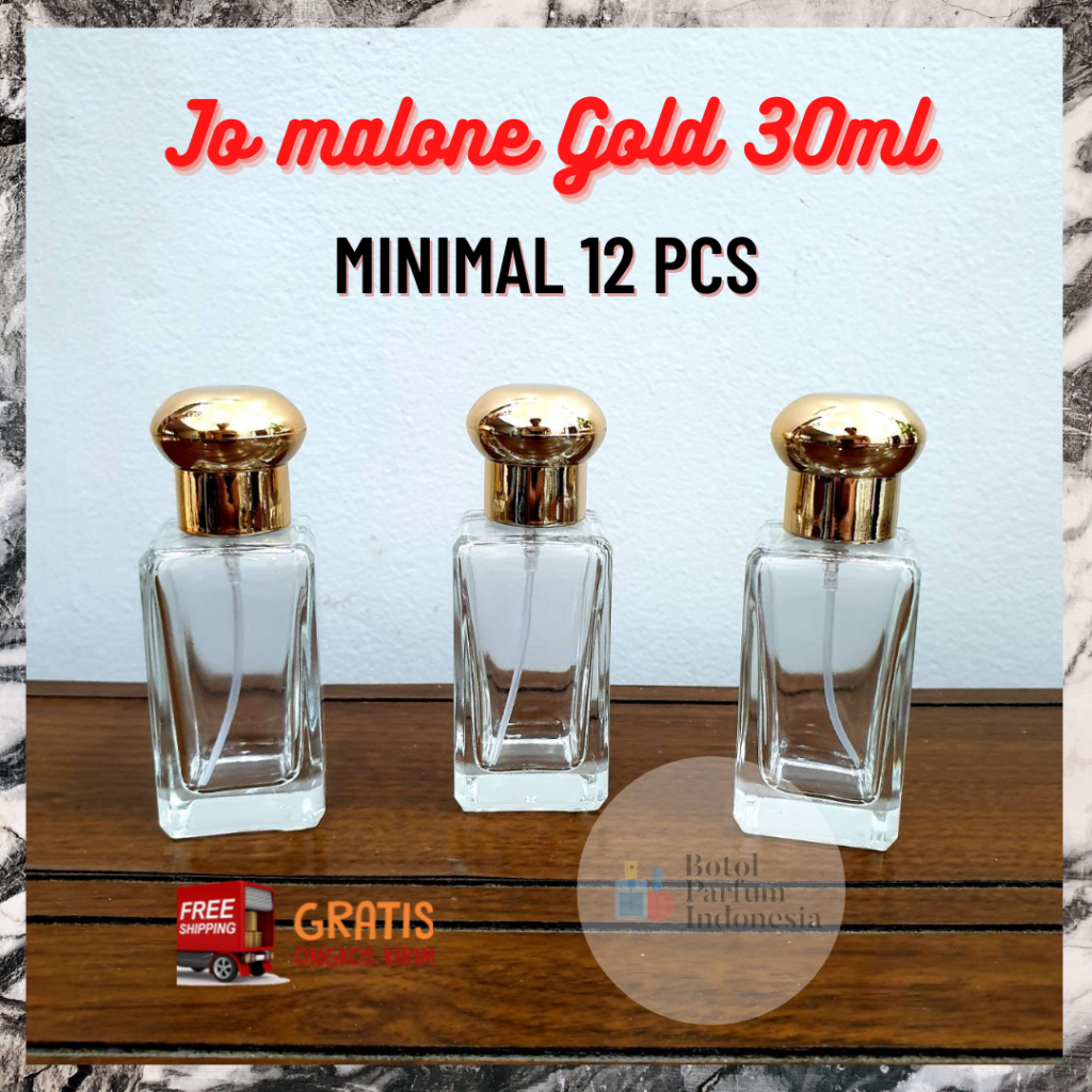 BOTOL PARFUM KOSONG SPRAY KACA JOJO GOLD CAP 30 ML (BOTOL JOMALONE GOLD CAP 30 ML)