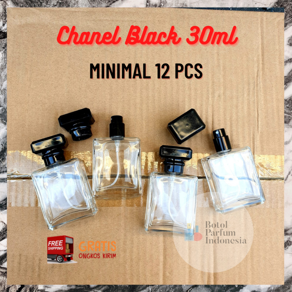 BOTOL PARFUM KOSONG SPRAY KACA DRAT PUTAR CHANEL COCO BLACK 30 ML (BOTOL COCO CHANEL BLACK 30 ML)