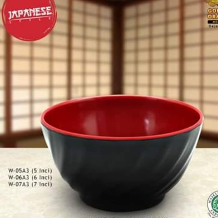 Mangkok Melamin Golden Dragon Mangkok Ramen 2 Warna Mangkok Bulat Ulir 7 Inch Golden Dragon