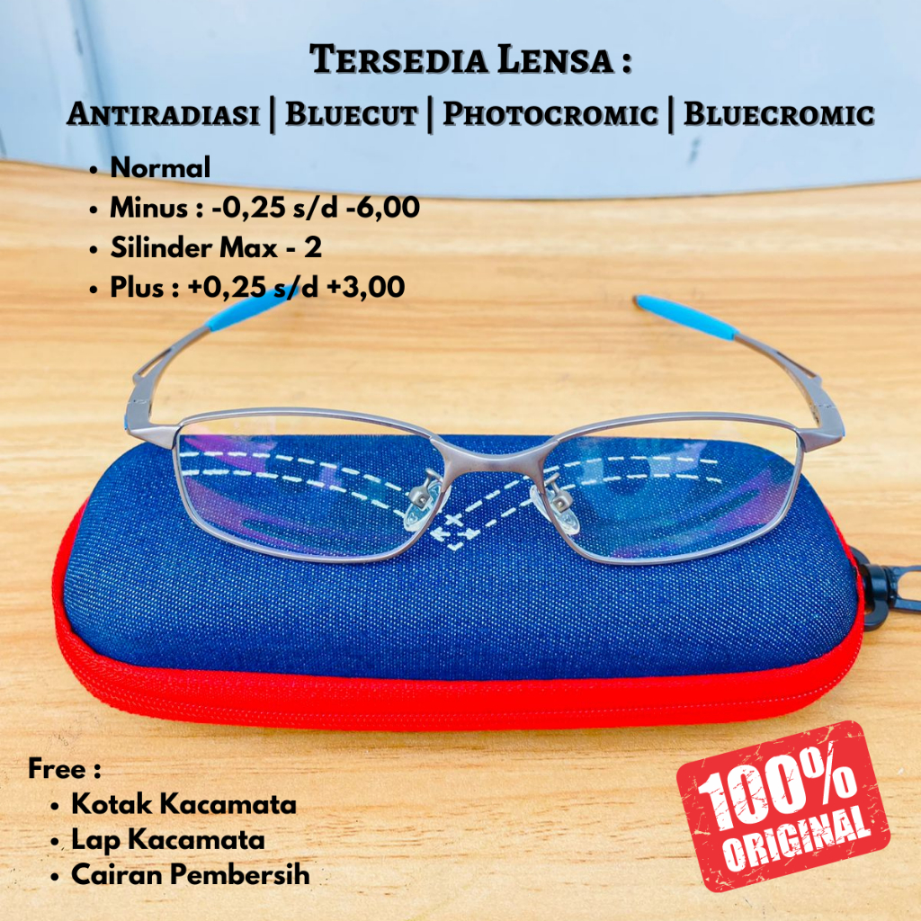 Kacamata Pria Model Kotak Kecil Titanium Blueray Photocromic