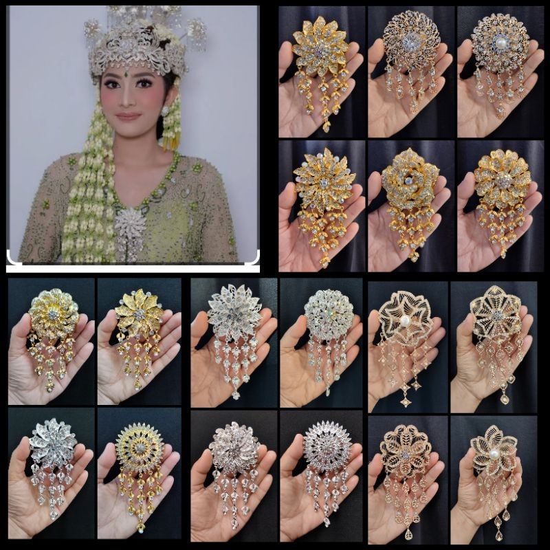 Bros pengantin wanita mewah jumbo premium, bros kebaya kutubaru, bros silver gold