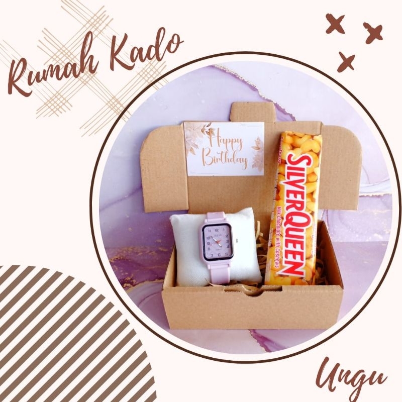 

Hampers box paket hemat jam dan coklat | Gift box kado ulang tahun cewe