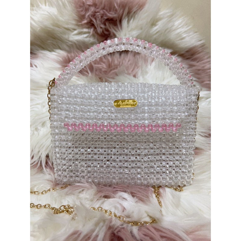 [VALERIE] Tas Manik Manik Putih Pink // Tas Kondangan Elegan // Tas Rantai Panjang
