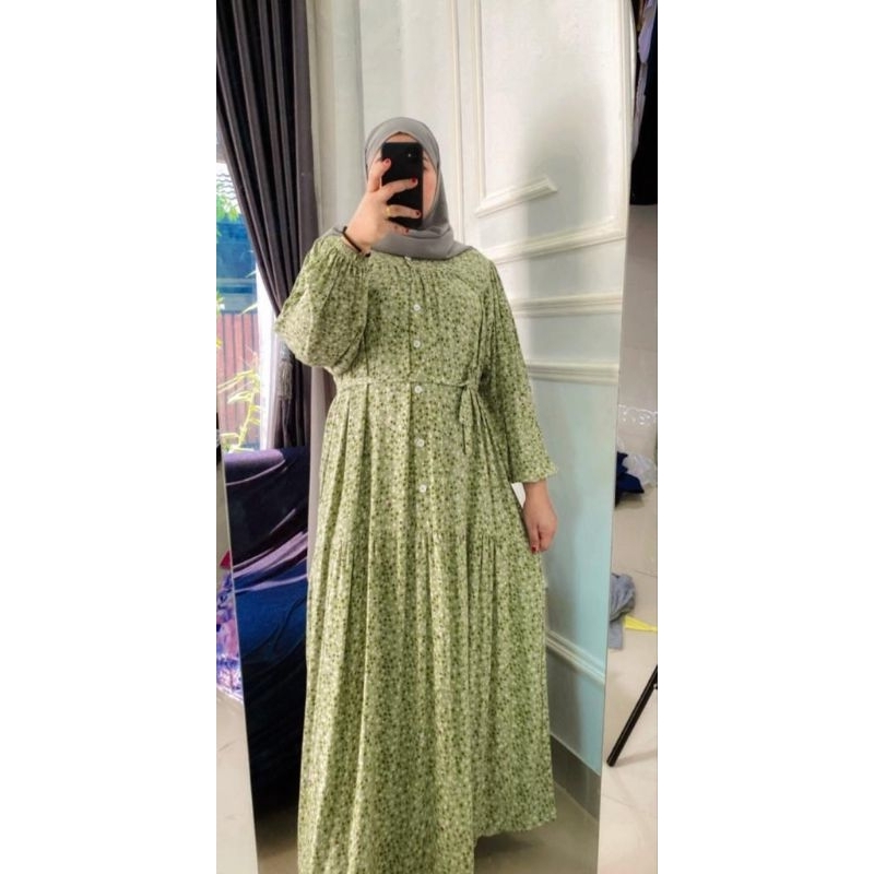 Midi rayon motif bunga sage premium