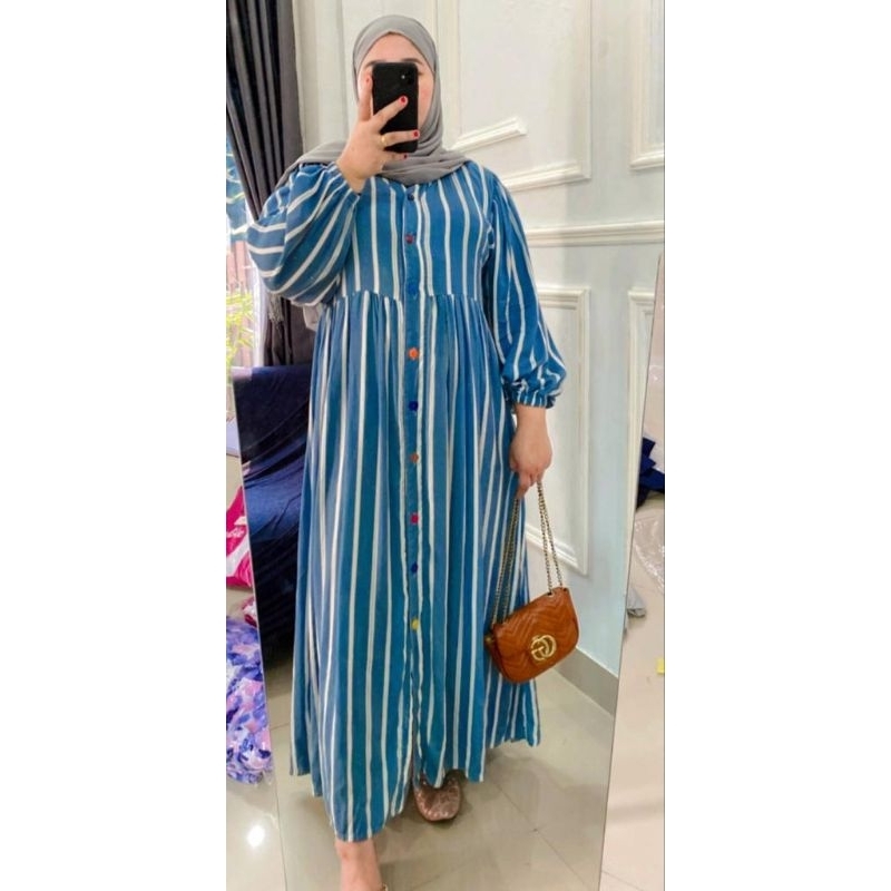 Midi gamis bahan katun rayon premium motif salur