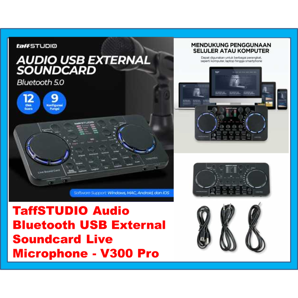 Soundcard V300 PRO  External Soundcard Audio Microphone Singing Live  TaffSTUDIO Audio Bluetooth USB