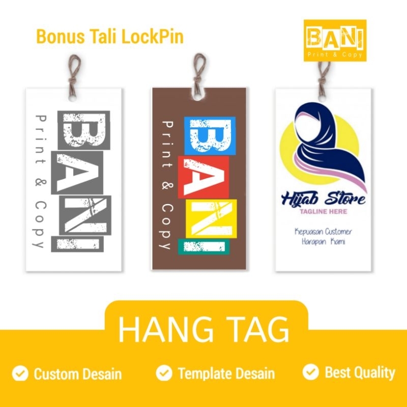 

[3×5 cm, Art Paper 260g, 1sisi] Hangtag Label Custom, Nametag, Label Baju, Free tali loopin/lockpin