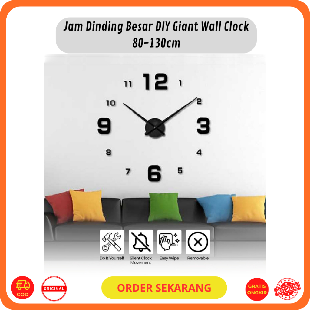 Jam Dinding Besar Tempel Dinding Mewah Elegan DIY Giant Wall Clock 80-130cm