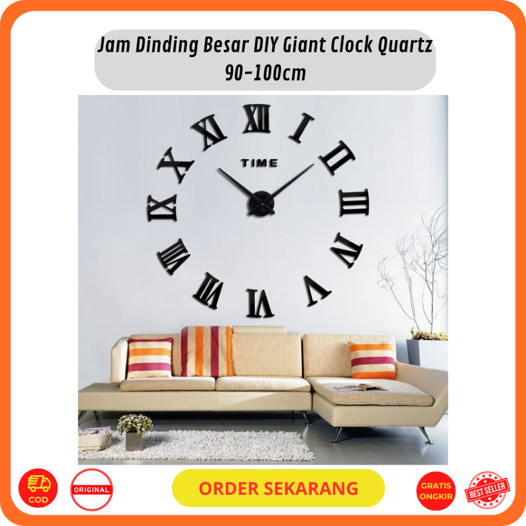 Jam Dinding Besar Tempel Dinding Mewah Elegan DIY Giant Clock Quartz 90-100cm