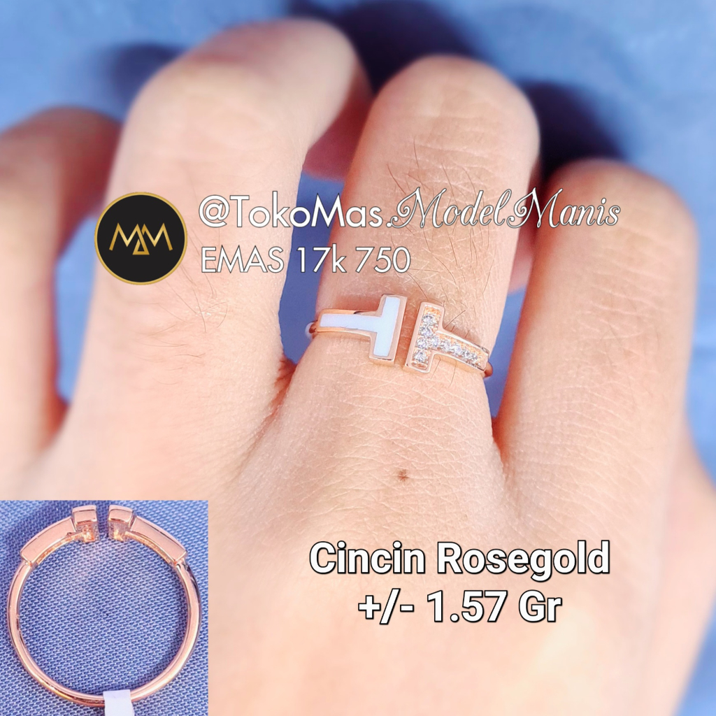 Cincin Tifani Putih Emas Italy Rosegold 750 Kadar 17k