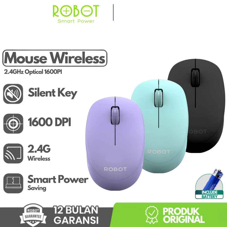 ROBOT M210s Silent Klik Mouse Wireless 1600DPI 2,4G Smart Power