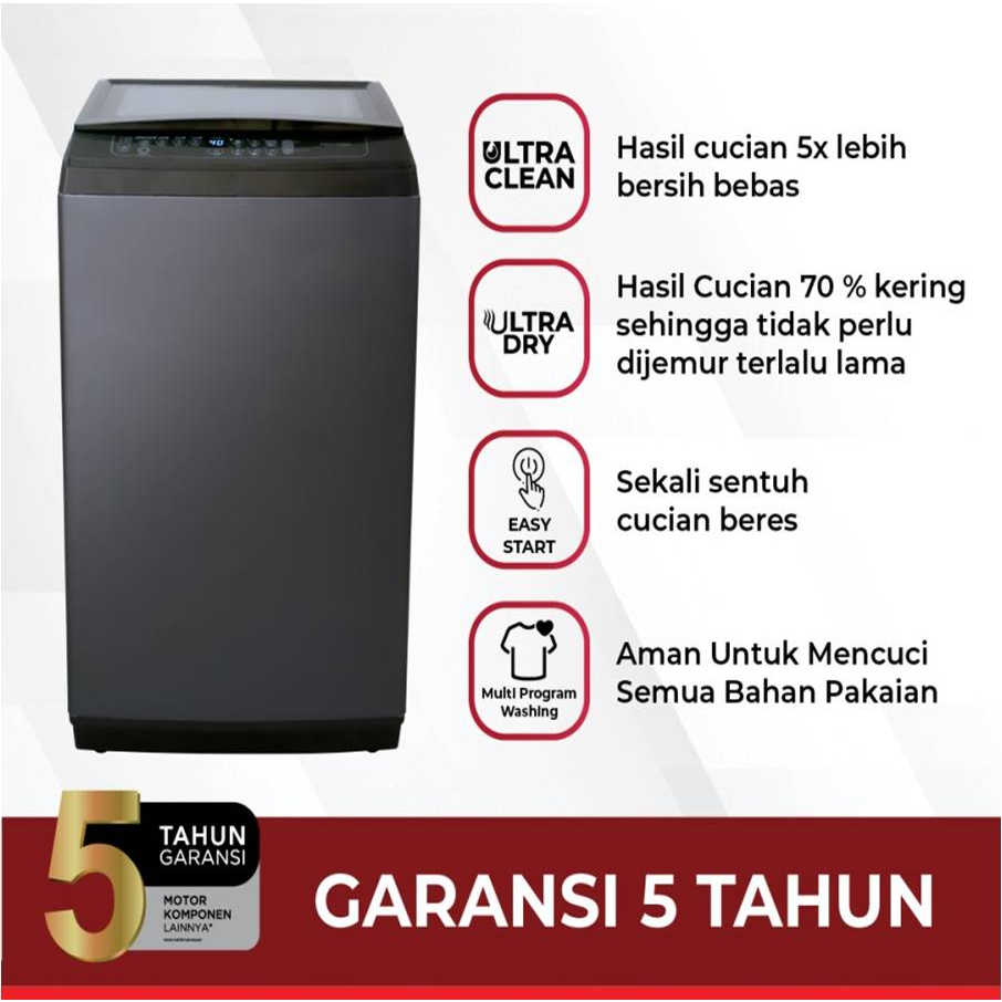 MESIN CUCI POLYTRON PAW-7028Y 1 TABUNG ZEROMATIC LAGUNA HIJAB HITAM TOP LOADING 7 KG BUKAAN ATAS PAW