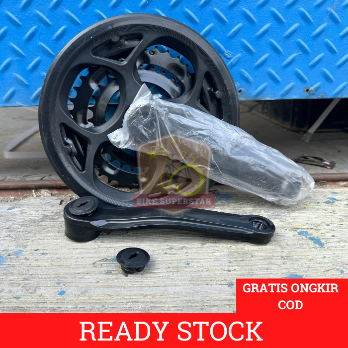 Crank Set Gir 3 Susun Sepeda 48-38-28T Turanza dengan Cover MTB Gunung