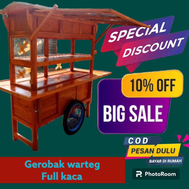 gerobak warteg nasi kuning nasi uduk, nasi padang full kaca bisa di dorong