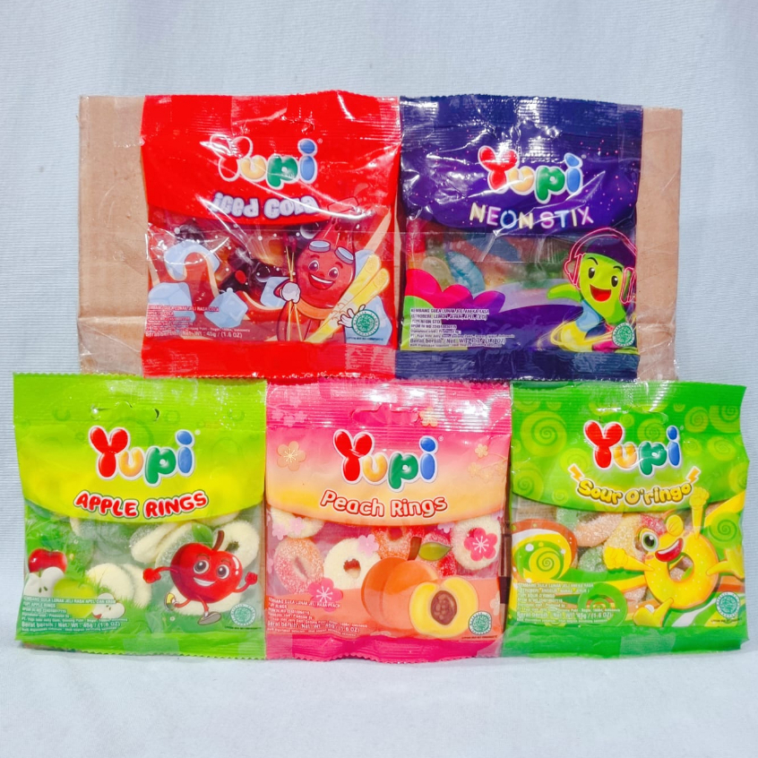 

Yupi Neon Stix / Peach Rings / Sour O'ringo / Apple Rings (45 gr)