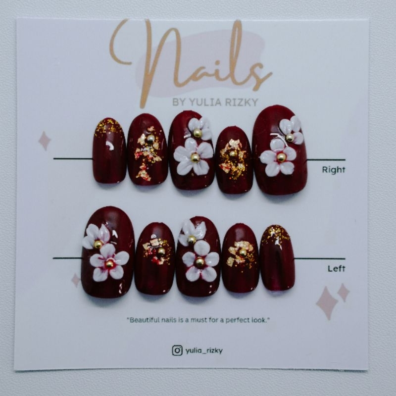 Press On Nails Wedding Maroon Glamour | Kuku Palsu | Wedding nail art| handmade | Nail Art