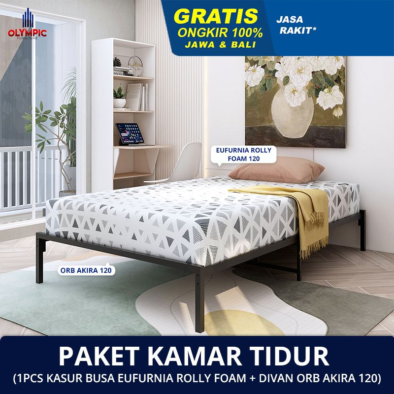 Olympic Paket Divan dan Kasur / Set Tempat Tidur / Kasur Busa + Divan Besi / ORB AKIRA + ROLL FOAM