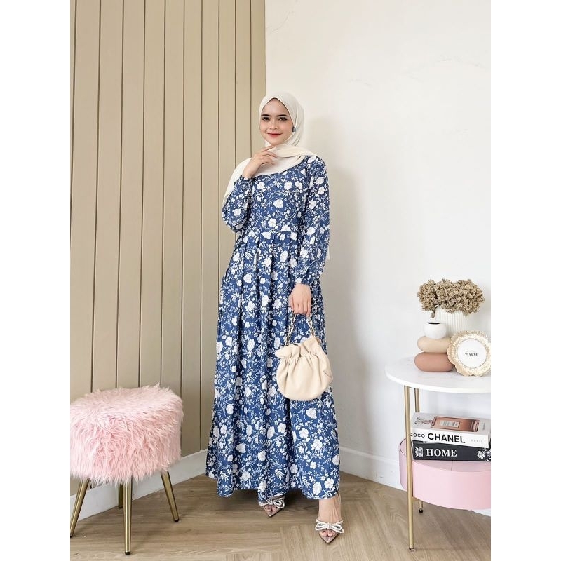 Gamis Milea Hd.id / Dress rayon motif adem nyaman / Dress tali samping