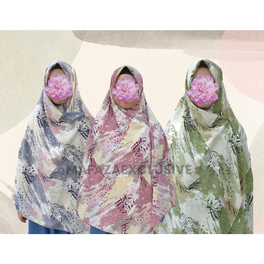 Khimar Hijab Segi Empat Wolfis Premium Motif Ukuran Jumbo 150x150 cm Series Leaf