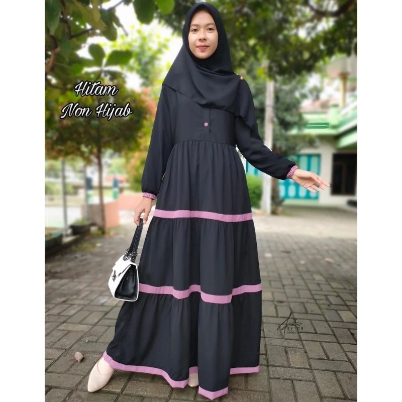Gamis Susun Kancing Kombinasi