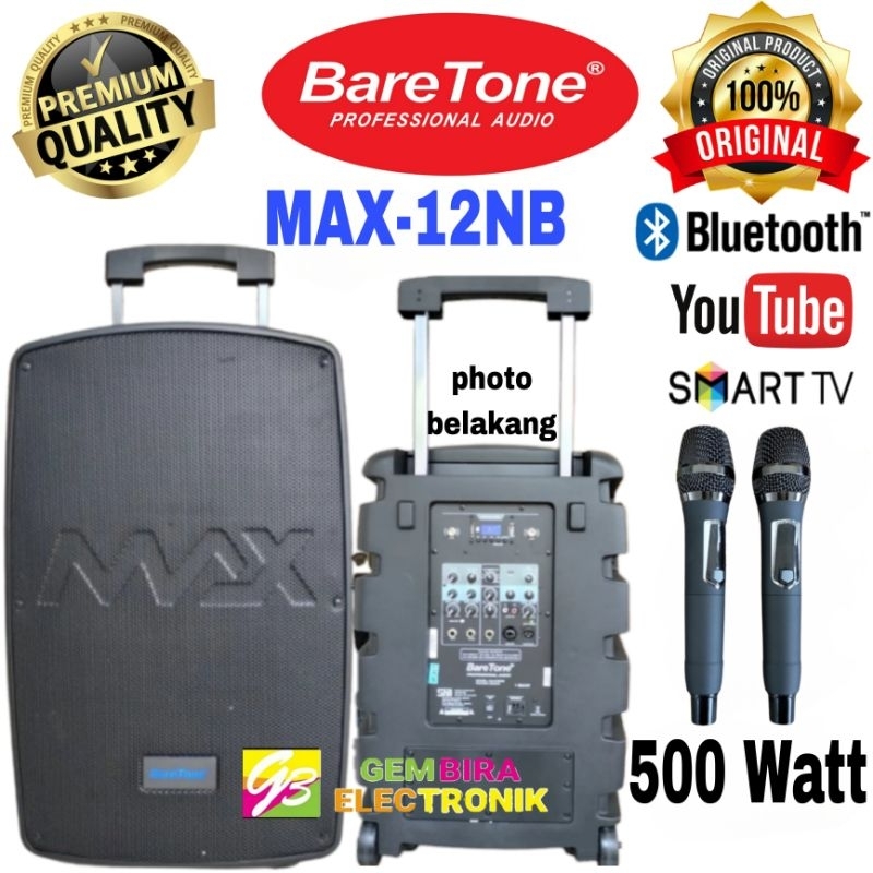 Speaker Portable Baretone 12 Inch MAX12NB USB BLUETOOTH 500 Watt Original