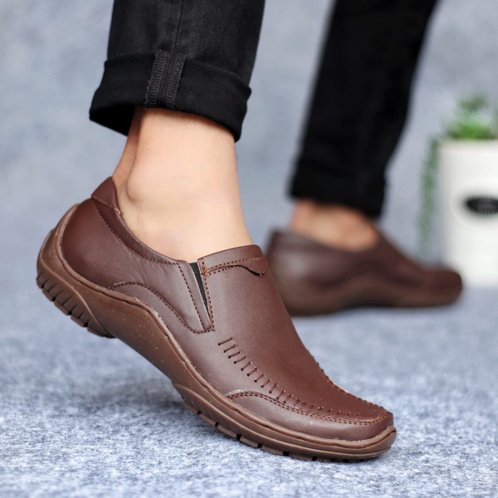 VERDIK Sepatu Kasual Kulit Asli Garut Pantofel Casual Slip On Terbaru Kerja Kantor Original Pria Cow