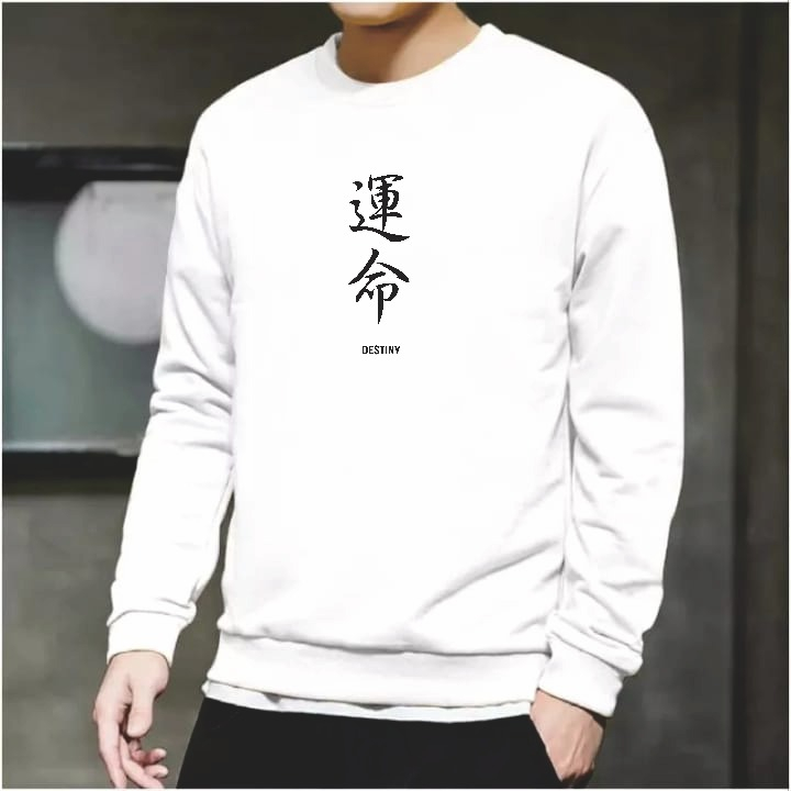 Baju Kaos Pria Lengan Panjang Motif Tulisan CN Disteny Depan Bahan Babyterry