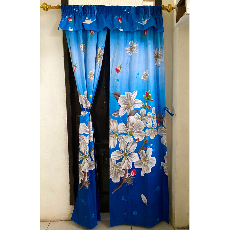 Gorden Serut 2 Layer 140x 200/Gorden Pintu Motif Bunga/Gorden Pintu Serut/gorden bagus pintu dan jen