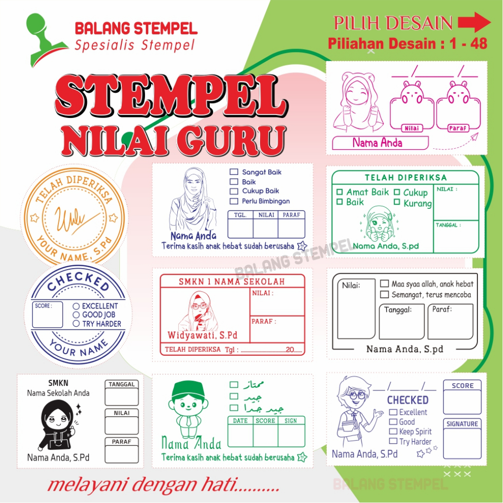 Stempel Guru SD SMP SMA Stampel Nilai Cap Penilaian Koreksi Teacher Stamp Checked Reward PAUD TK Cus