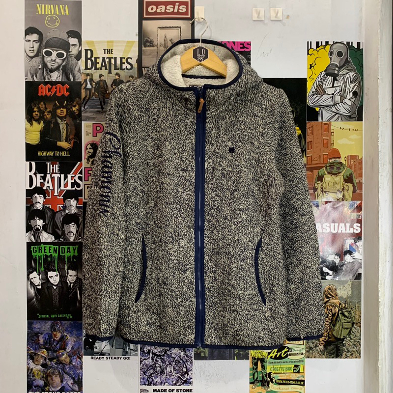 Jaket Hoodie Rajut Sherpa Pria / Wanita Lafuma Navy Putih