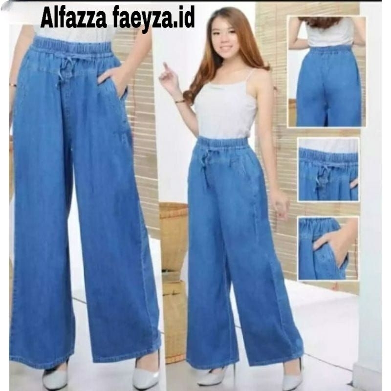 CELANA KULOT JEANS PINGGANG KARET FULL CELANA PANJANG WANITA/KULOT JEANST