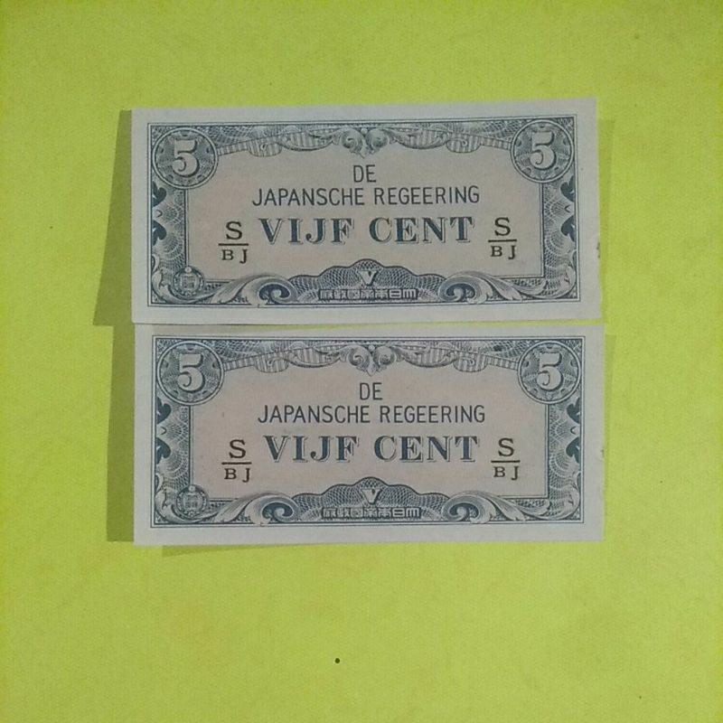 2 Lembar 5 Cent Jepansche Regeering