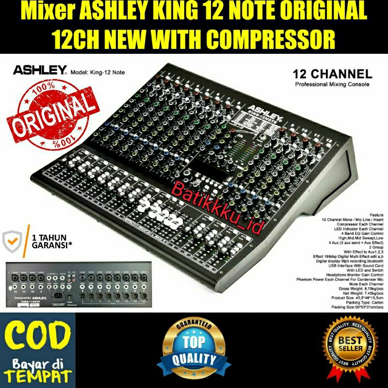 MIXER ASHLEY KING 12 NOTE KING12 NOTE ORIGINAL 12 CHANNEL WITH LED AND SWITCH ORIGINAL ASHLEY