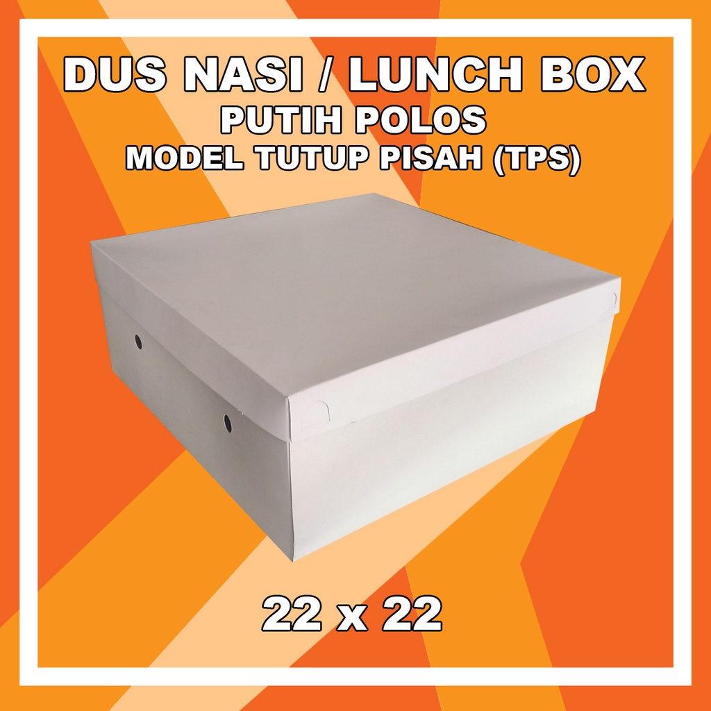 kotak Dus nasi 22x22 teball 400gr / lunch box putih polos model tutup pisah kue (TPS) 22 x 22
