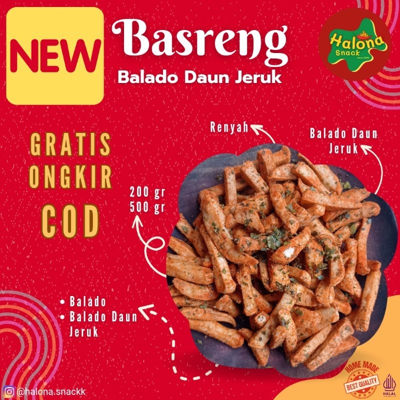 

Basreng rasa balado daun jeruk, stik basreng 200-500g & 1kilo