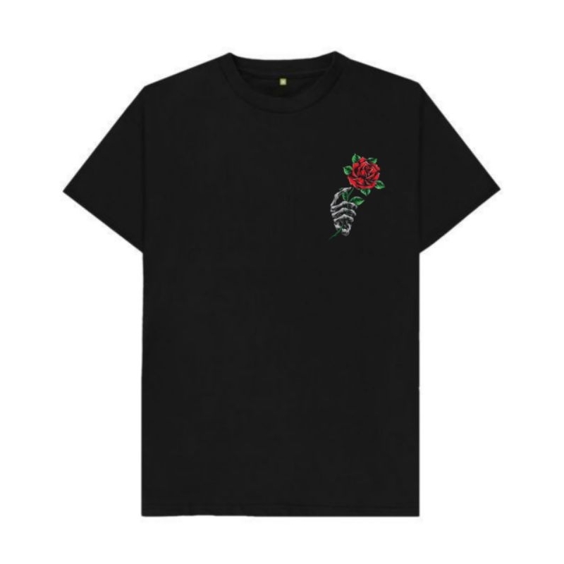 KAOS SIMPLE KECE (KAOS BUNGA MAWAR SIMPLE KECE) | T-SHIRT (HITAM) BLACK EDITION | BAJU PRIA WANITA