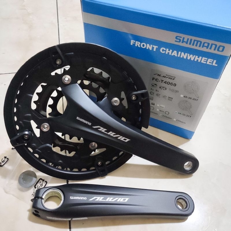 Crank Shimano Alivio FC-T4060 / T4060 Triple 3 x 9 Speed Ukuran 44t 32t 22t Hollowtech II HT 2